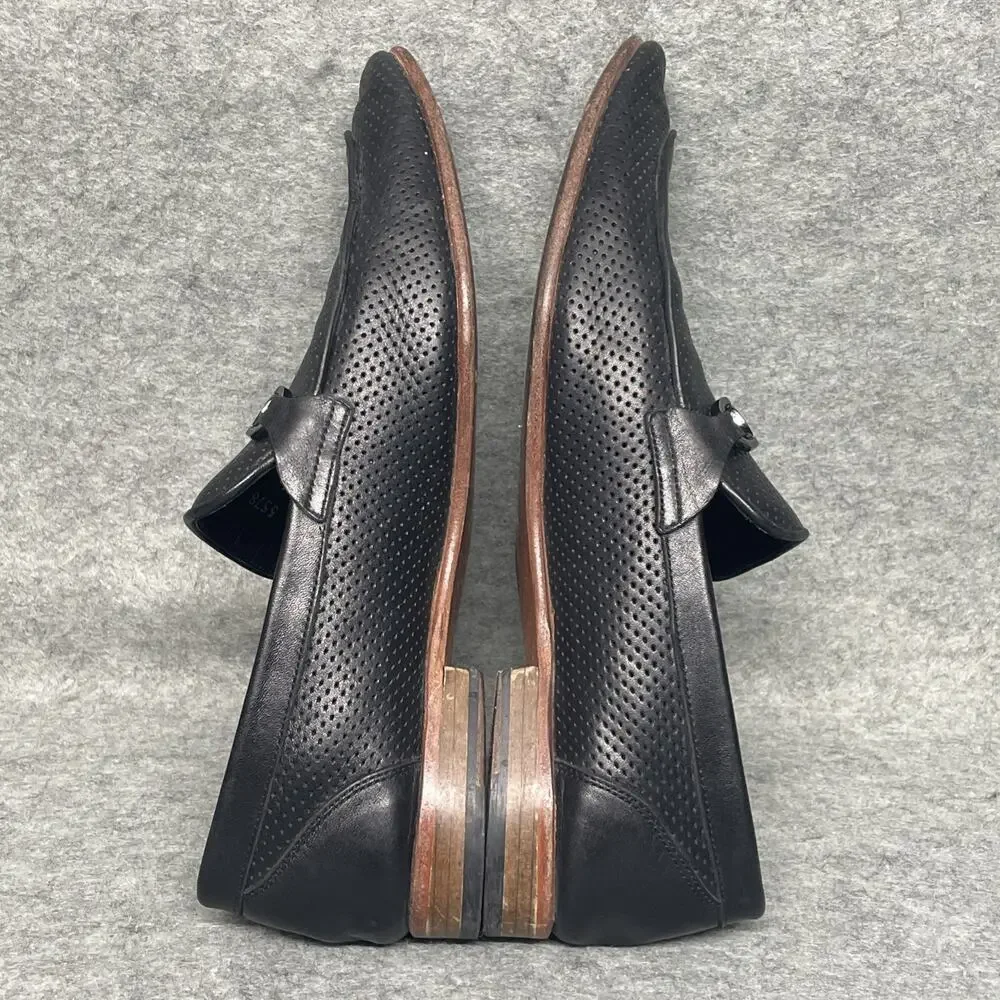 Baldinini Men 10 Loafers Black Perforated Leather Laser Cut Italy Luxury Slip-on